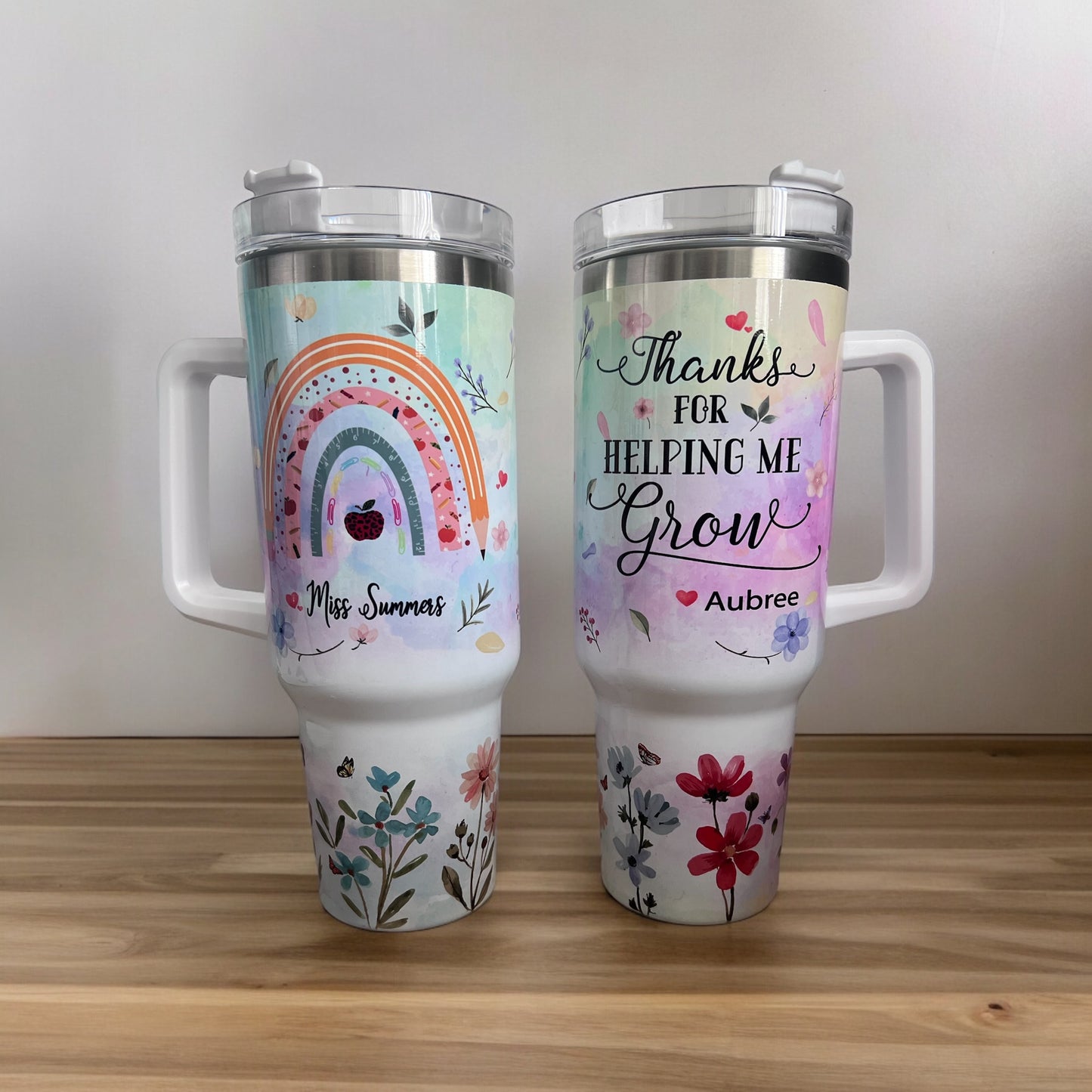 Teacher / Teaching assistant personalised tumbler - Thanks for helping me grow.