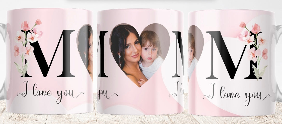 Mom photo heart mug
