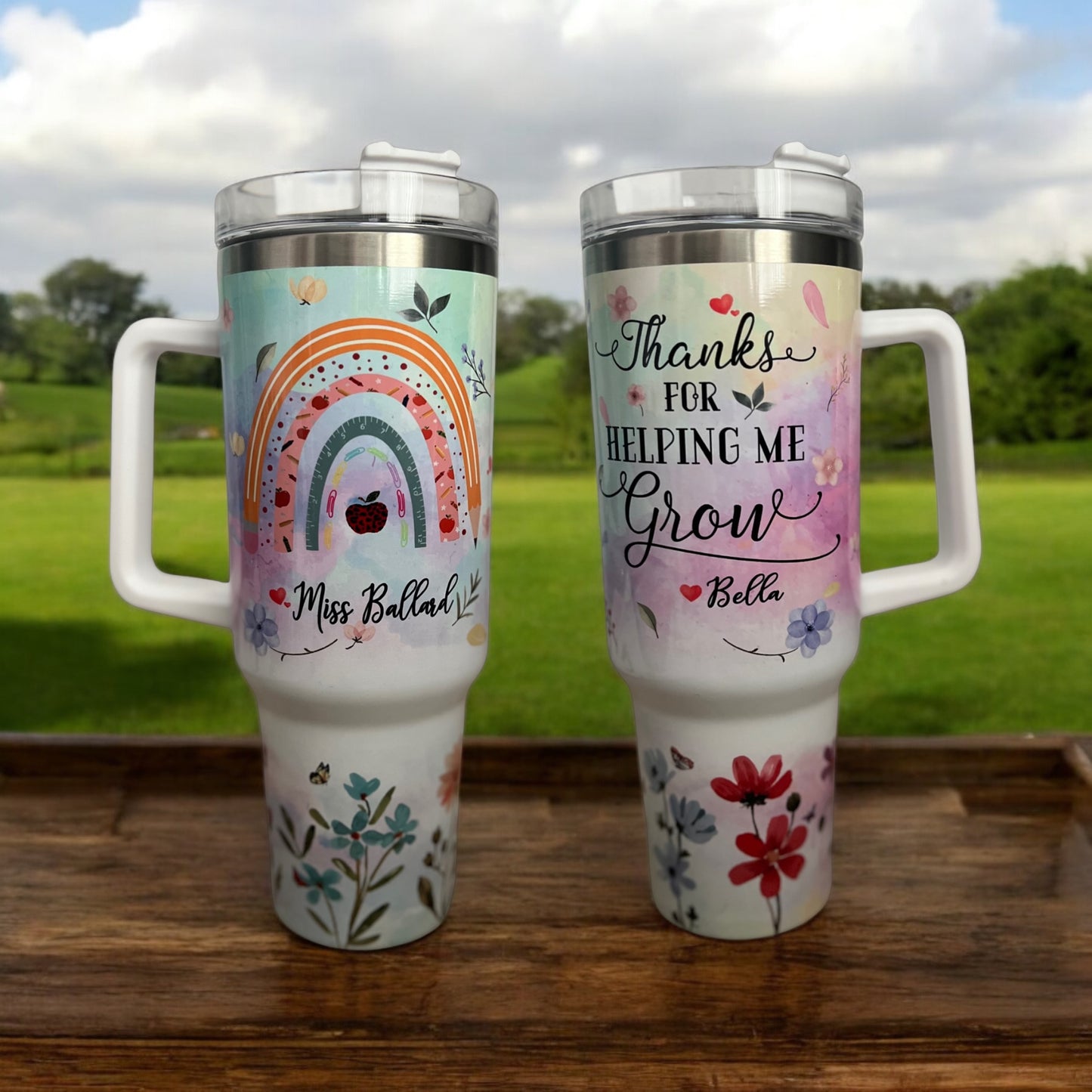 Teacher / Teaching assistant personalised tumbler - Thanks for helping me grow.