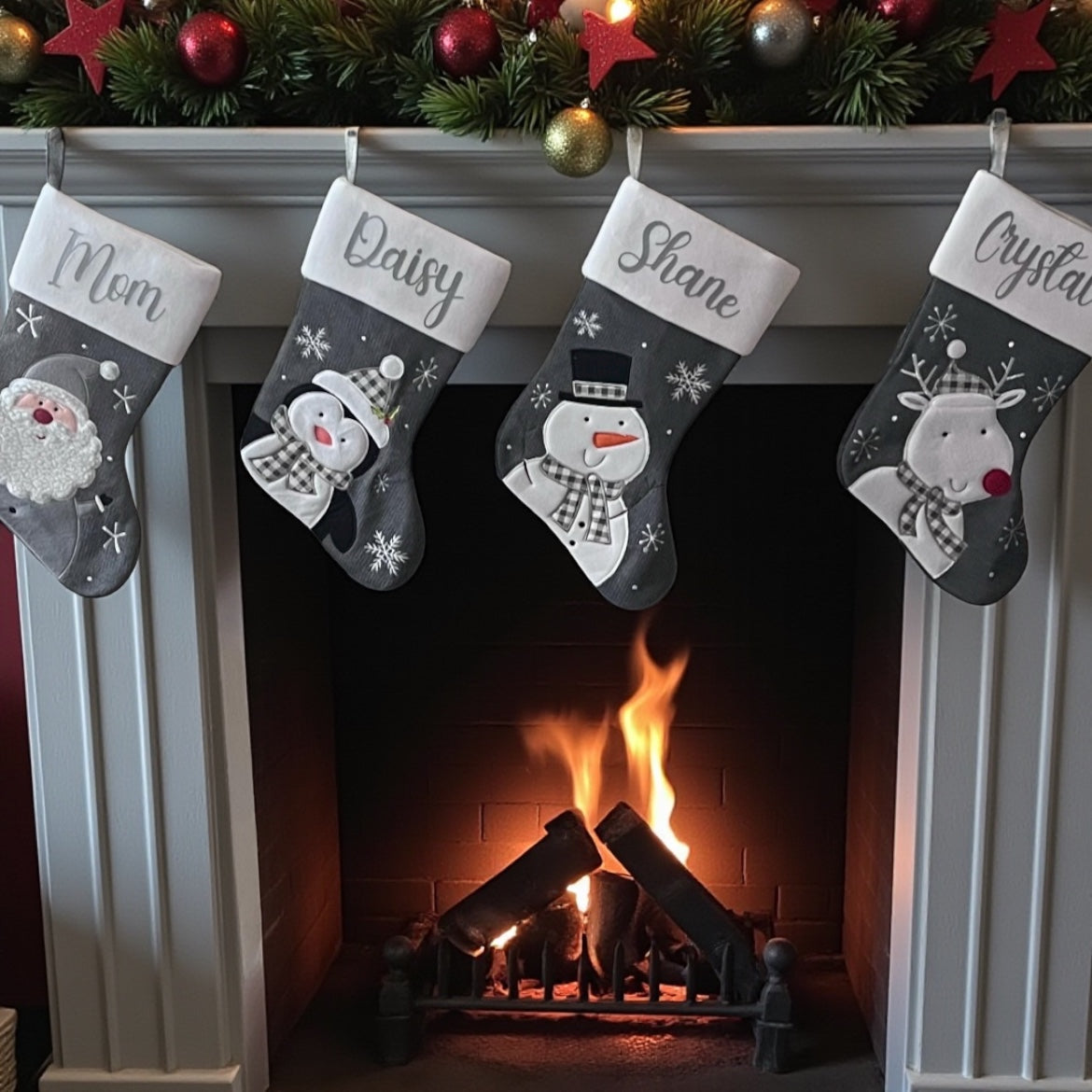 5x Dark Grey Christmas Stockings