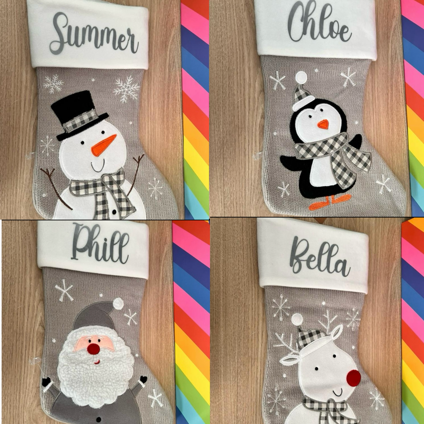 5x Grey Christmas Stockings